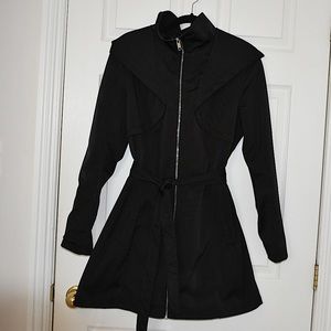 Tie Waist Black Spring Coat / Rain Coat